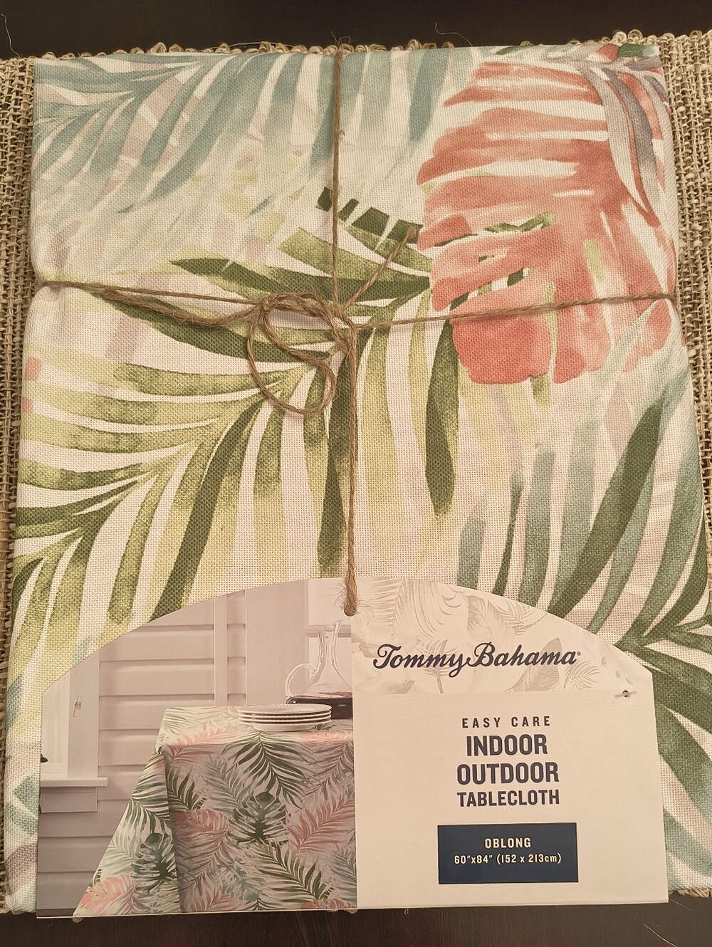 Tommy Bahama Tropical Palm Indoor/Outdoor Tablecloth - Coral & Green